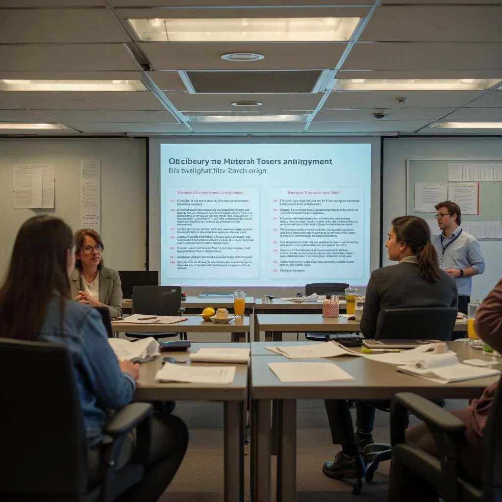 Consultores especializados revisando documentos de proyectos sectoriales